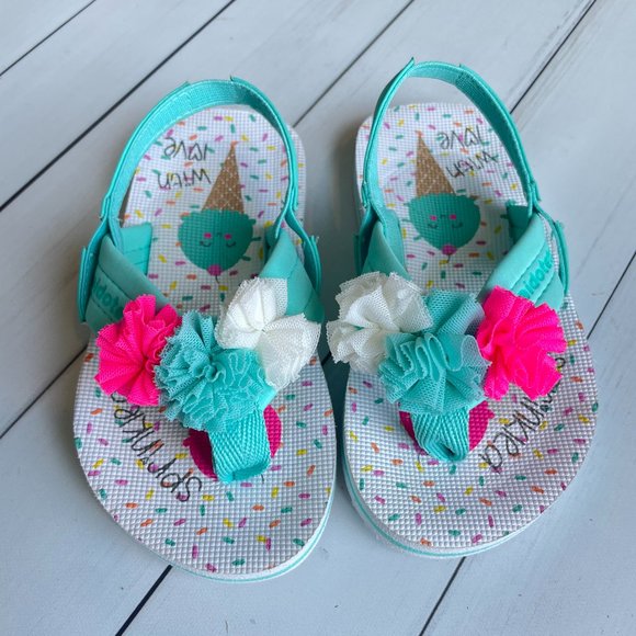 Saidoteto Toddler Girl Flip Flops Ice Cream Sprinkles Size 7 - 8 - Picture 1 of 4